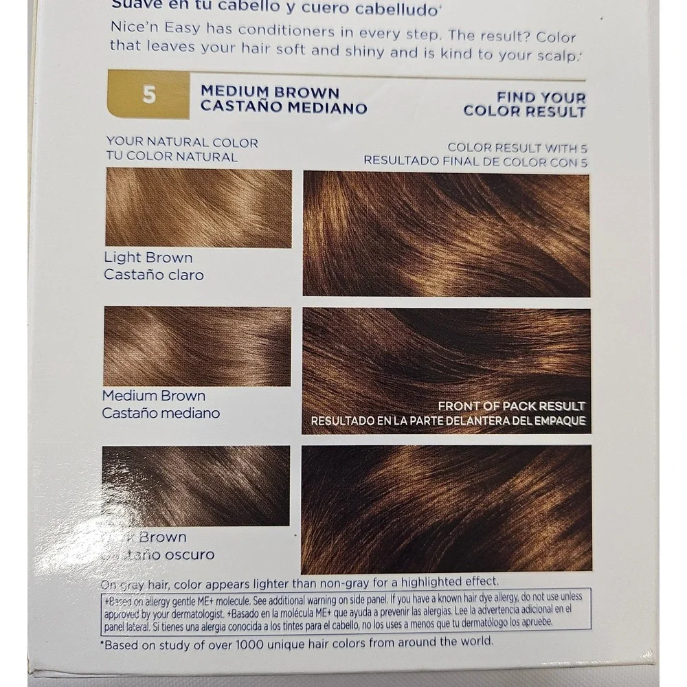 Clairol Nice'n Easy Permanent Hair Color 5 Medium Brown 2 Boxes Gray‎ Coverage⁶